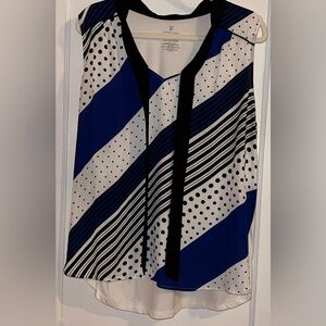 New York & Company Asymmetrical Blue and White Sailor Collar Blouse